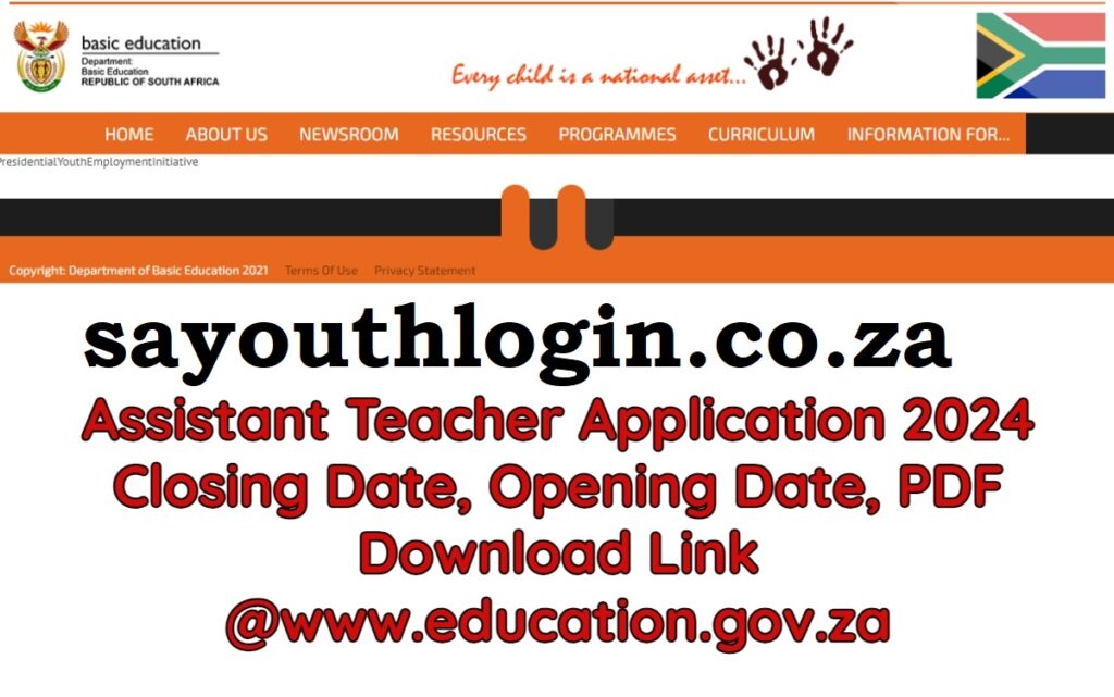 SA Youth Teacher Assistant Online Application Form